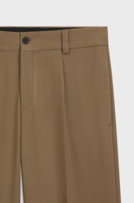 Modern-fit stretch-twill formal trousers, Beige