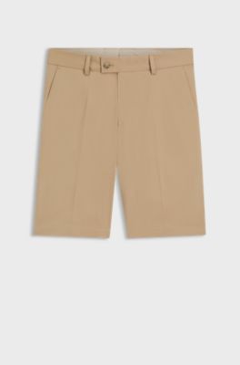 Tapered-fit shorts in cotton, silk and stretch, Beige