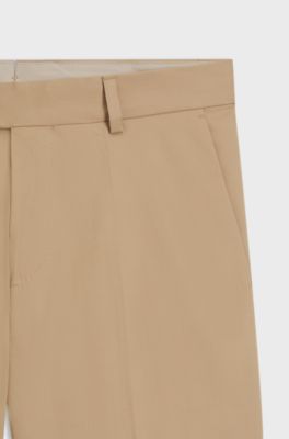 Tapered-fit shorts in cotton, silk and stretch, Beige