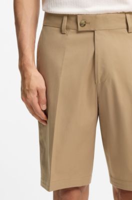 Tapered-fit shorts in cotton, silk and stretch, Beige