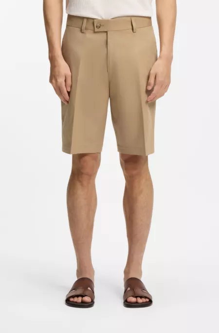 Tapered-fit shorts in cotton, silk and stretch
