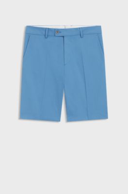 Bermuda con fit affusolato in cotone, seta e tessuto elasticizzato, Celeste