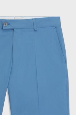 Bermuda con fit affusolato in cotone, seta e tessuto elasticizzato, Celeste