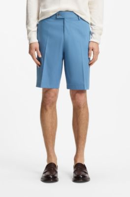 Bermuda con fit affusolato in cotone, seta e tessuto elasticizzato, Celeste