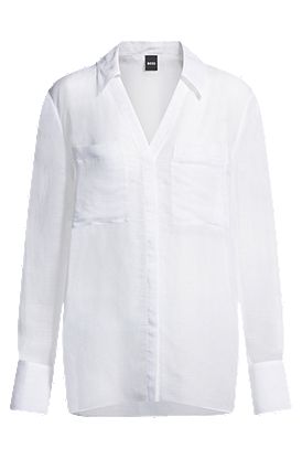 V-neck blouse in ramie with collar detail