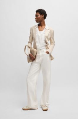 Chemisier &agrave; col&nbsp;V en ramie avec d&eacute;tail au niveau du col, Blanc