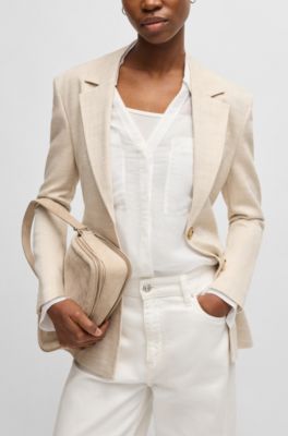 Chemisier &agrave; col&nbsp;V en ramie avec d&eacute;tail au niveau du col, Blanc