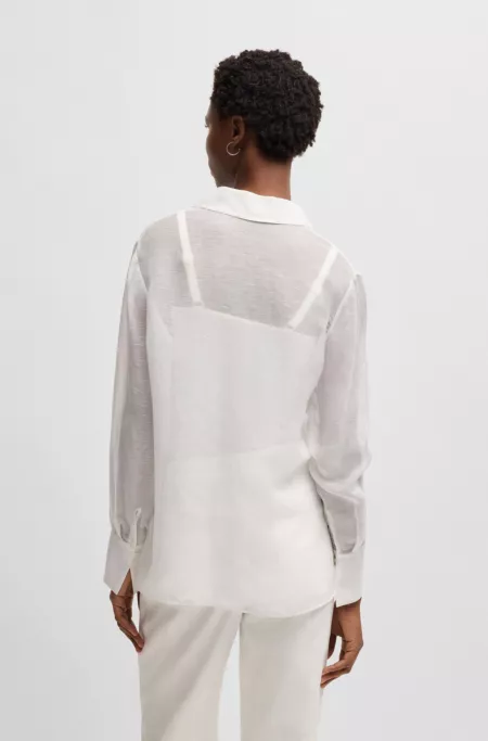 V-neck blouse in ramie with collar detail