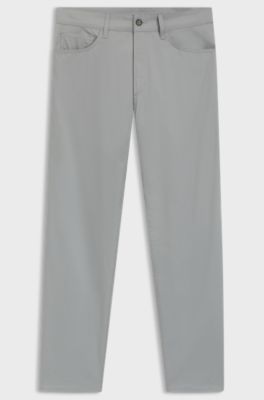 Slim-fit trousers in cotton, silk and stretch, Silver
