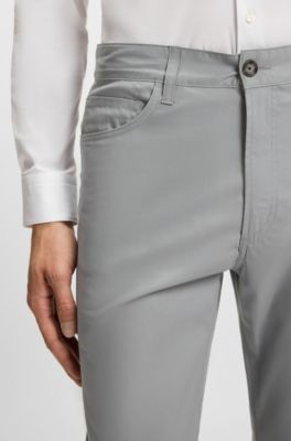 Slim-fit trousers in cotton, silk and stretch, Silver