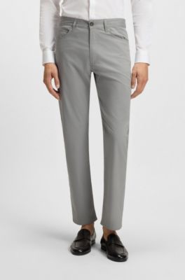 Slim-fit trousers in cotton, silk and stretch, Silver