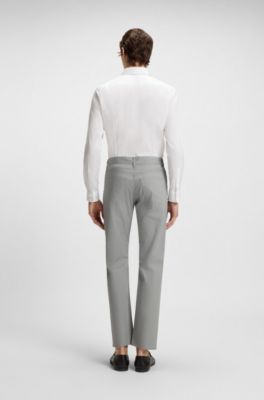 Slim-fit trousers in cotton, silk and stretch, Silver