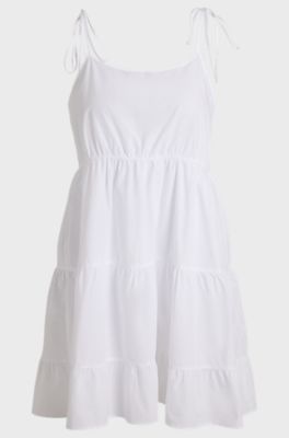 Tiered cotton dress with tie straps, White