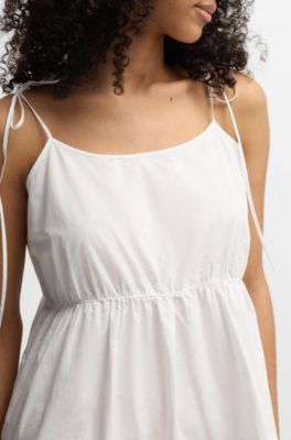 Tiered cotton dress with tie straps, White
