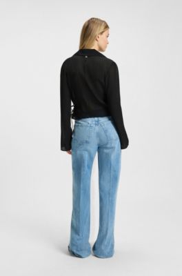 Regular-fit blouse with wrap front, Black