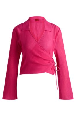 Regular-fit blouse with wrap front, Pink