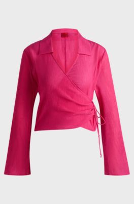 Regular-fit blouse with wrap front, Pink