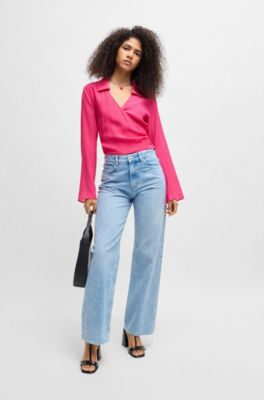 Regular-fit blouse with wrap front, Pink