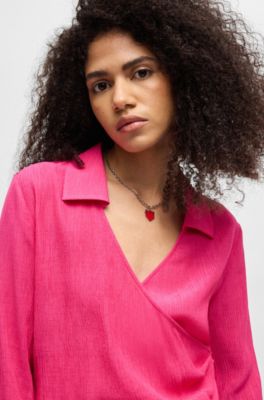 Regular-fit blouse with wrap front, Pink