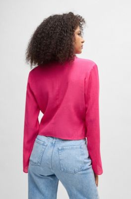 Regular-fit blouse with wrap front, Pink