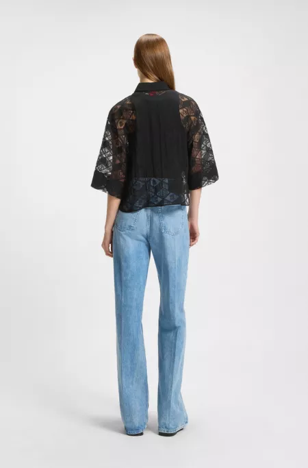 Regular-fit chiffon blouse with all-over logo print