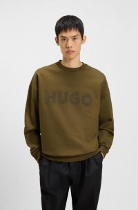 Oversized-fit sweatshirt in cotton terry with logo print, Brown