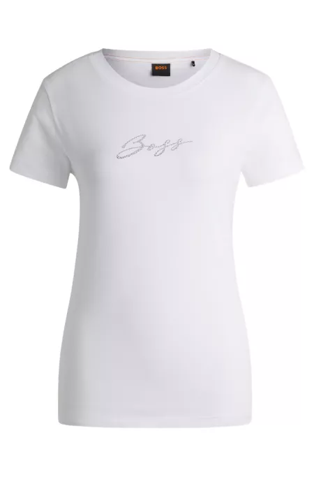 Cotton-jersey T-shirt with crystal-embellished logo