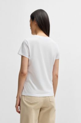Cotton-jersey T-shirt with crystal-embellished logo, White