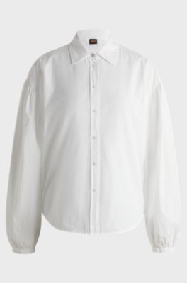 Regular-fit blouse in cotton poplin with point collar, White