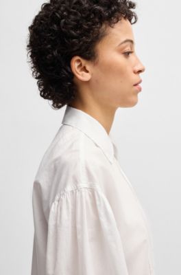 Regular-fit blouse in cotton poplin with point collar, White