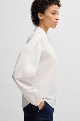 Regular-fit blouse in cotton poplin with point collar, White
