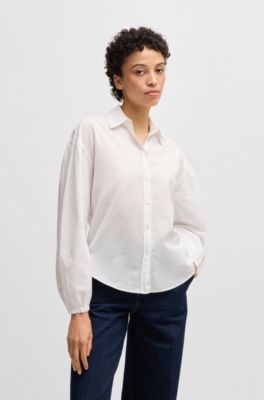 Regular-fit blouse in cotton poplin with point collar, White
