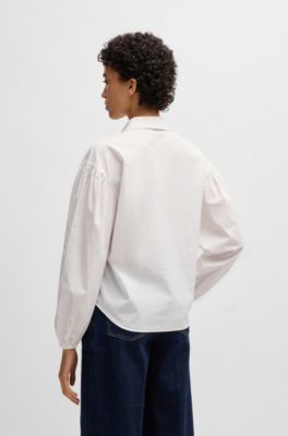Regular-fit blouse in cotton poplin with point collar, White