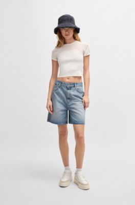 Regular-fit shorts in salt-and-pepper denim, Light Blue