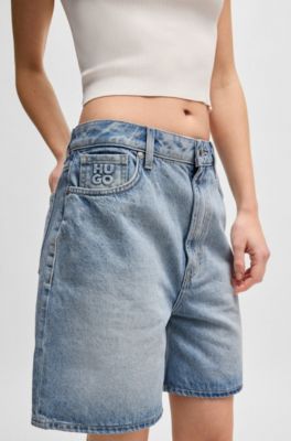 Regular-fit shorts in salt-and-pepper denim, Light Blue