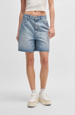 Regular-fit shorts in salt-and-pepper denim, Light Blue