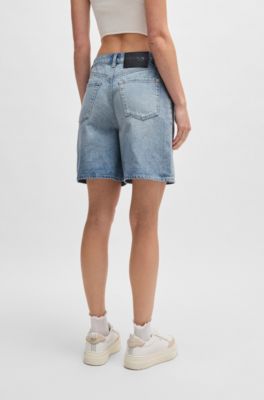 Regular-fit shorts in salt-and-pepper denim, Light Blue