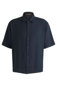 Relaxed-fit shirt in linen with tonal stitching, Dark Blue