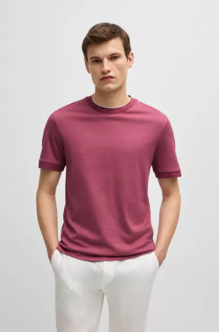 Cotton-silk T-shirt with stripe structure
