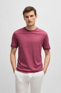 T-shirt van katoen en zijde met streepstructuur, Pink