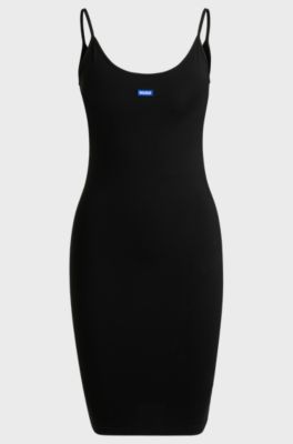 Stretch-cotton bodycon dress with logo patch, Black