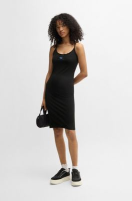 Stretch-cotton bodycon dress with logo patch, Black