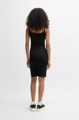 Stretch-cotton bodycon dress with logo patch, Black