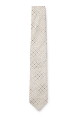 Silk-blend tie with jacquard pattern, White Patterned