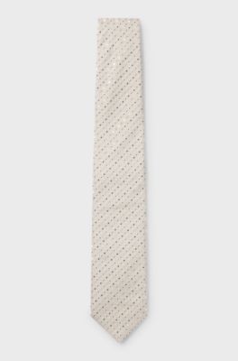 Silk-blend tie with jacquard pattern, White Patterned