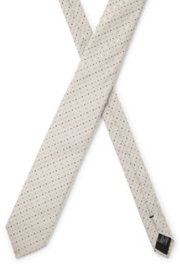 Silk-blend tie with jacquard pattern, White Patterned