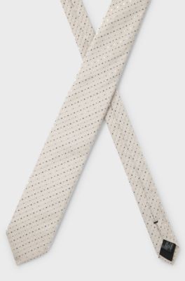 Silk-blend tie with jacquard pattern, White Patterned
