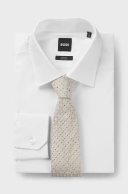 Silk-blend tie with jacquard pattern, White Patterned