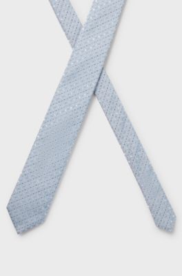 Silk-blend tie with jacquard pattern, Blue