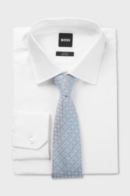 Silk-blend tie with jacquard pattern, Blue